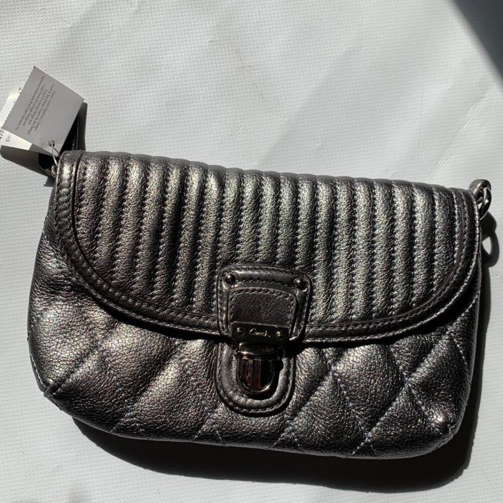 Coach Pop Quilt Leather Crossbody Purse – Dark Silver, Brand New with Tags